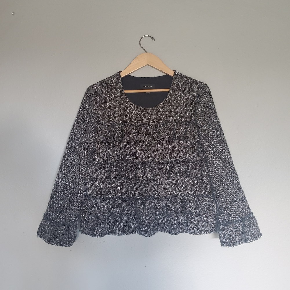 Halogen Ruffle Detail Tweed Jacket size Petite Large - Picture 4 of 13